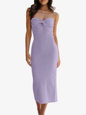 LILLUSORY Strapless Twist Midi Dress in Lavender Size M